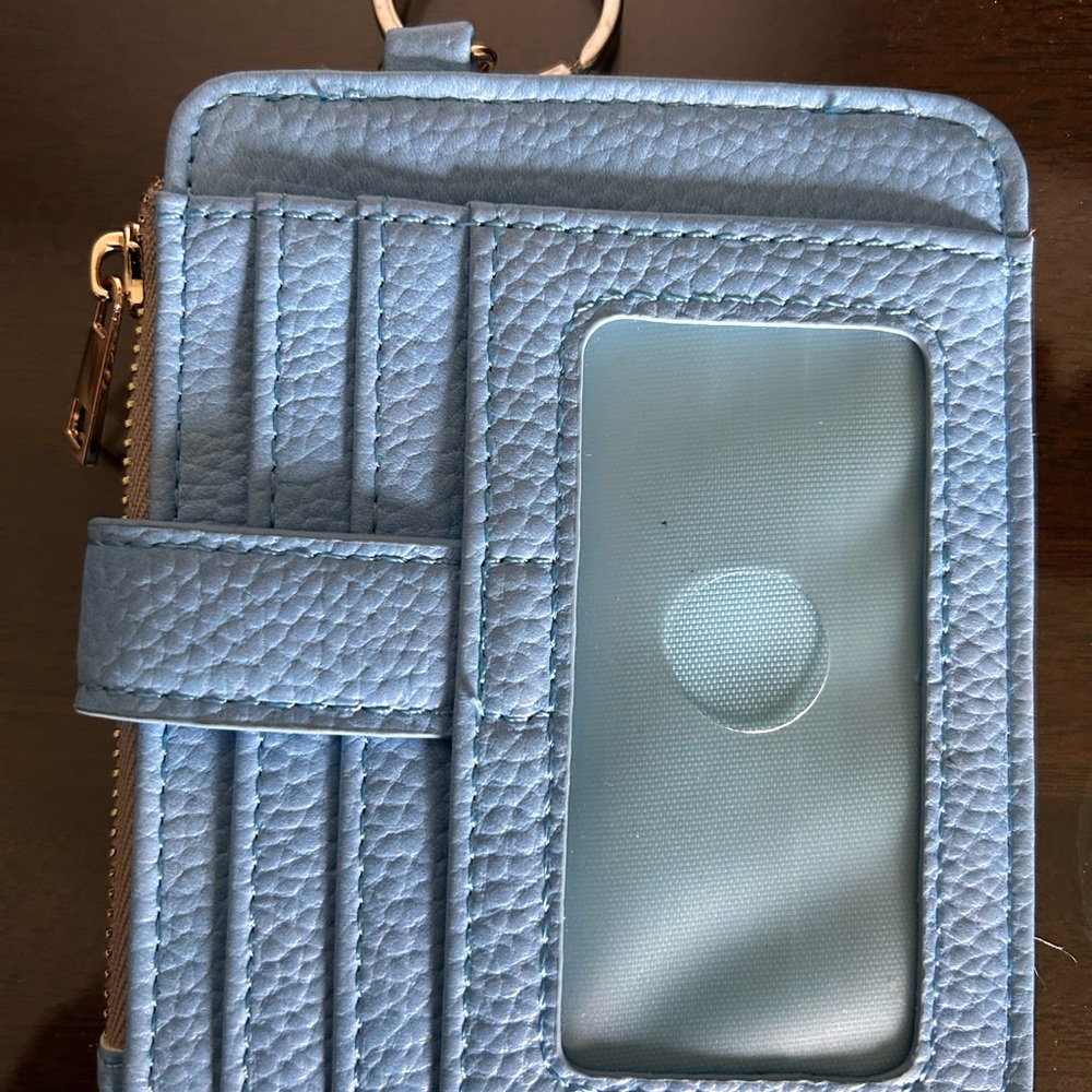 New Small Keychain Wallet Baby Blue Leather - Picture 2 of 3